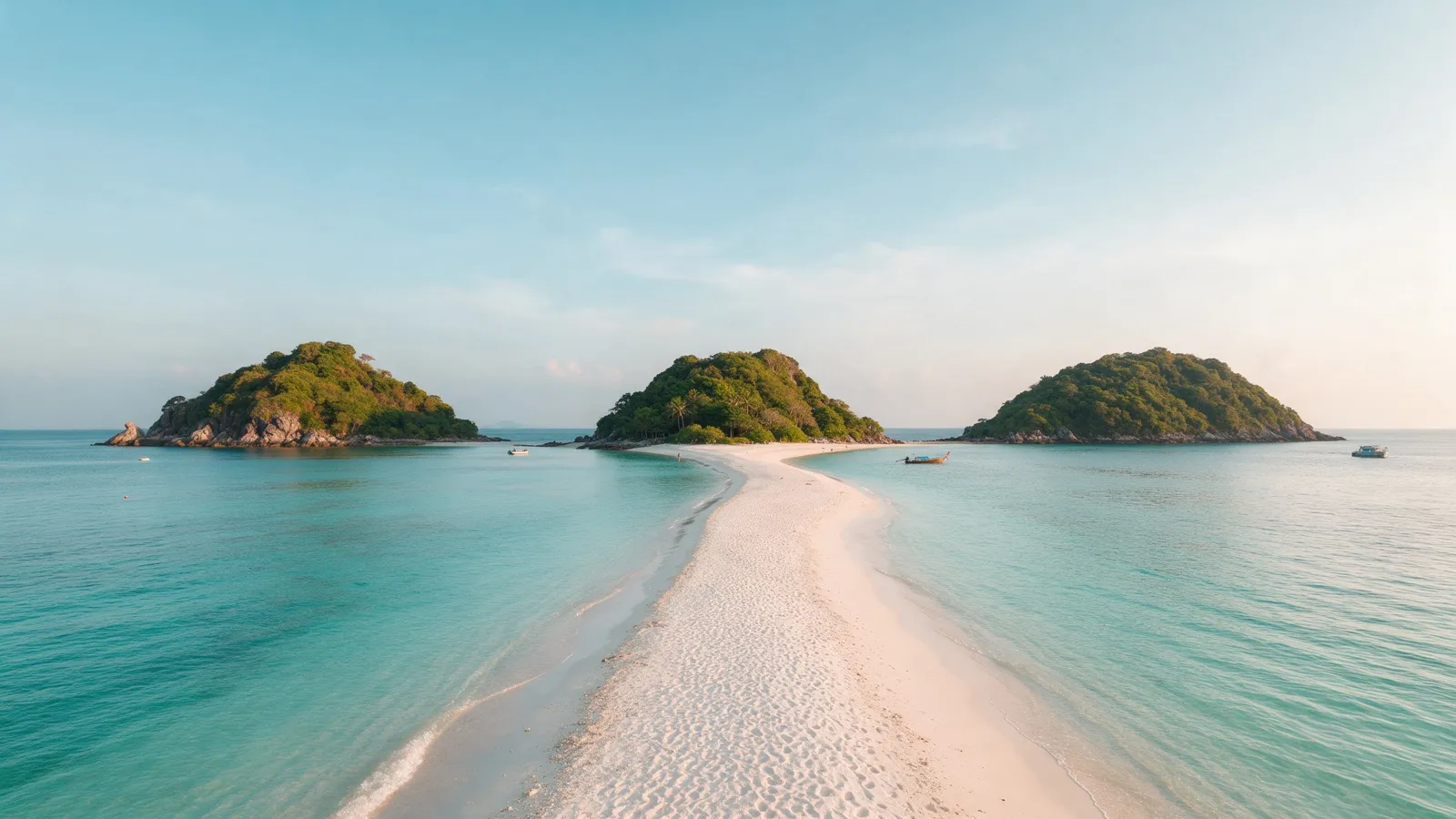 Die drei kleinen Inseln von Koh Nang Yuan, verbunden durch eine schmale weiße Sandbank im türkisfarbenen Wasser